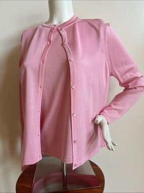 Country Shop silk sweater set Classic Pink Knit Cardigan Set old money luxury
